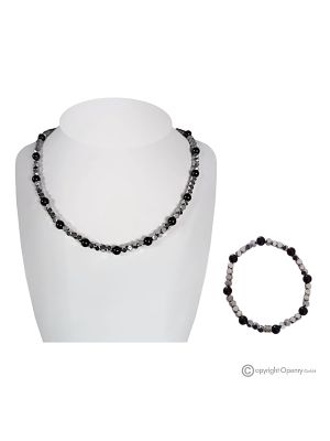 LUCE - Set collana con bracciale, ematite ed onice nera, artigianato italiano fatto a mano.