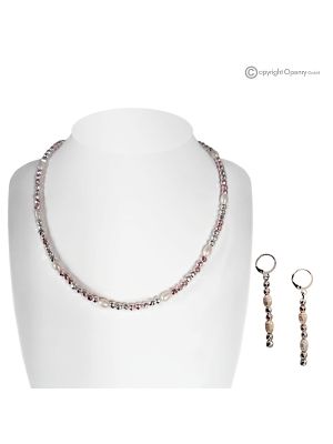 SOGNO – Set collana e orecchini con perle di fiume naturali ed ematite rosa, fatto a mano.