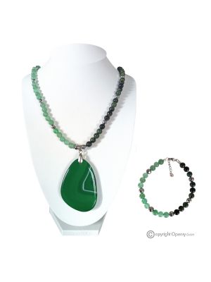 LAGUNA VERDE- Collana e bracciale con avventurina, diaspro, ematite e agata, fatta a mano.