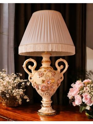 LAMPADA da tavolo abat-jour ceramica artistica stile Barocco dettaglio oro 24k Made in Italy