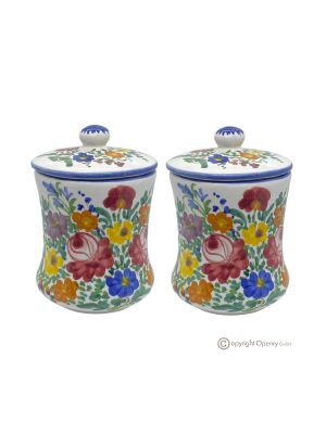 FIORACCIO Set 2 Barattoli in ceramica artistica di Castelli autentica, fatta e dipinta a mano.