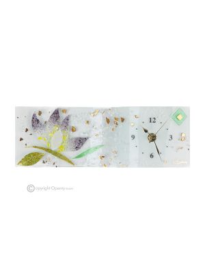 NINFEA Orologio da tavolo vetro trasparente foglia oro 24k, design con rilievo, fatto a mano