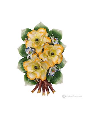 PAPAVERI Tralcio da parete, esclusivo in porcellana di Capodimonte, realizzato a mano