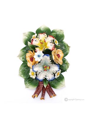 ROSE ORCHIDEE Tralcio da appendere per parete, porcellana di Capodimonte pregiata, realizzato a mano